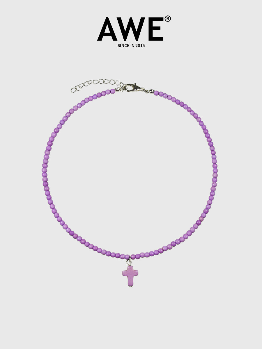 AWE Stone Beads Cross Necklace