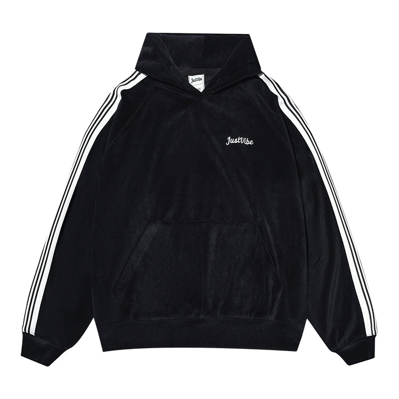 JUST VIBE Side Stripe Velvet Hoodie