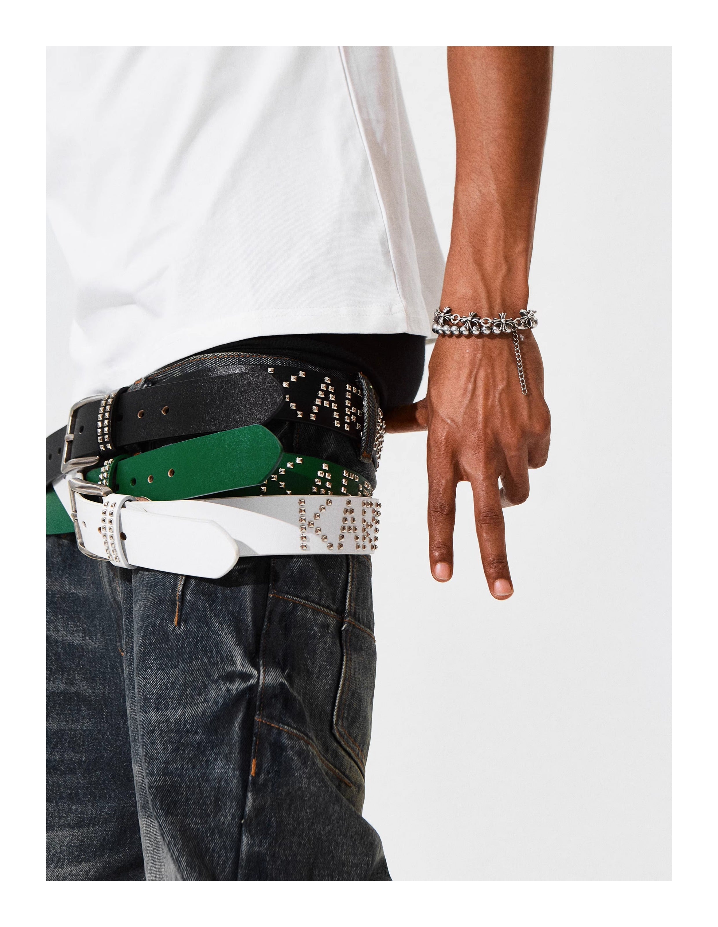 KARMANISTIC Punk Studded Logo Belt