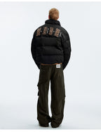 MEDM Leopard Collar Logo Patch Down Jacket