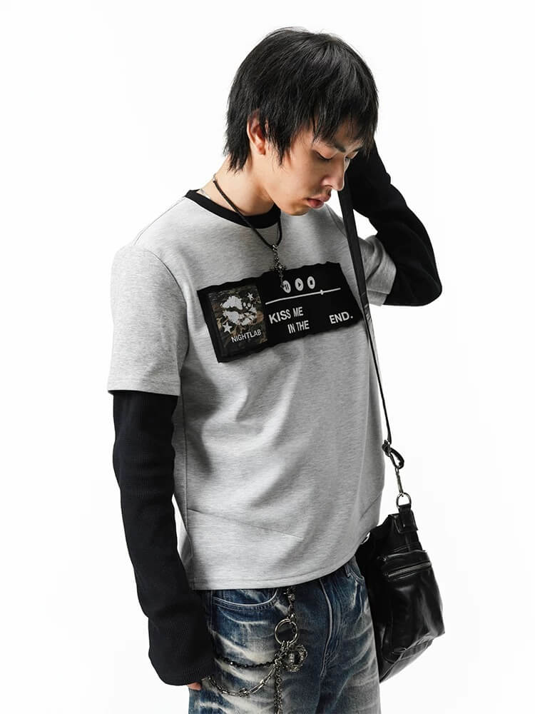 Night Lab Kiss Me Playlist Patch Layered Waffle Sleeve Tee