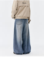 MEDM Flower Vine Laser Burnout Washed Machete Jeans