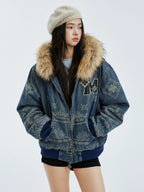 MEDM Ethnic Paisley Denim Hooded Jacket