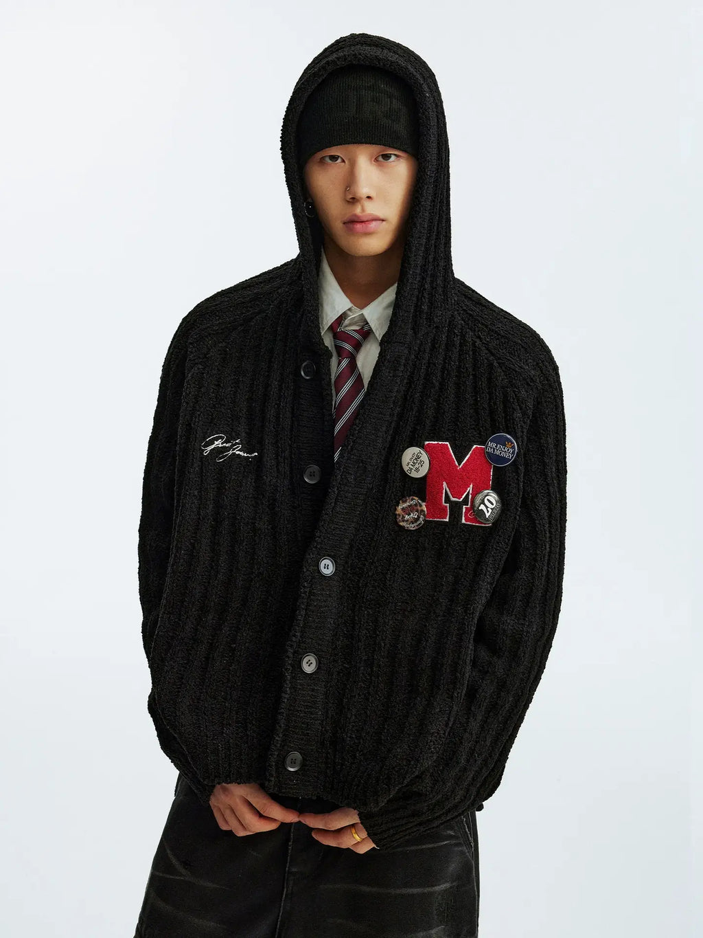 MEDM Stripe Knit Hooded Cardigan