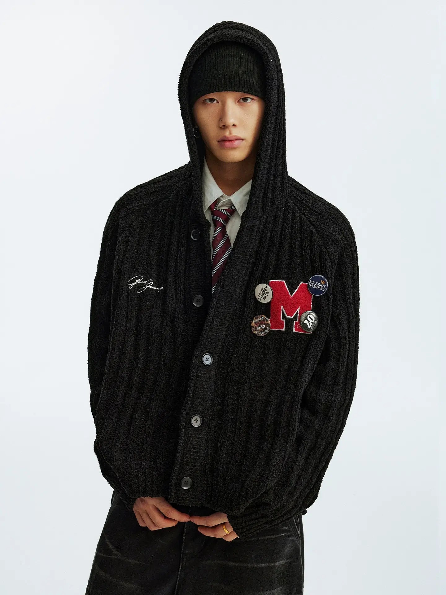 MEDM Stripe Knit Hooded Cardigan