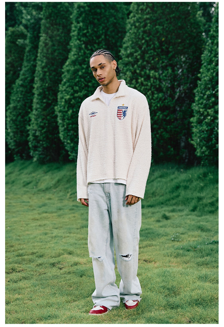 Remedy Number Patch Embroidered Polo Knit Sweater