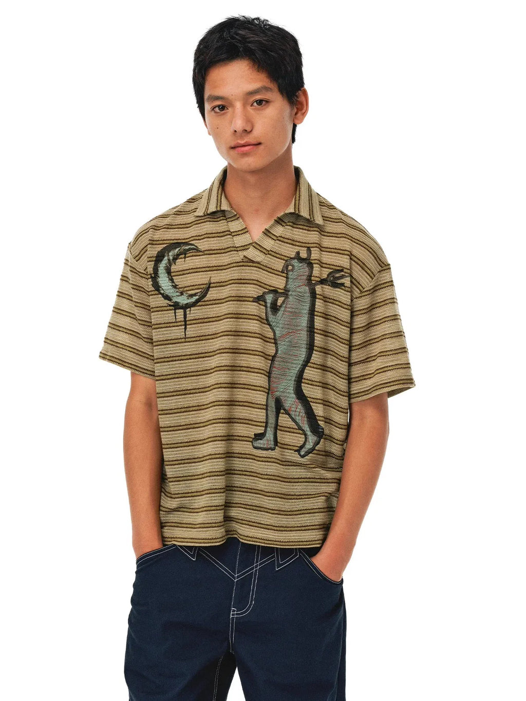EVILKNIGHT(EK) Striped Graffiti Print Polo