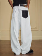 YADcrew Herringbone Waist Contrast Baggy Jeans