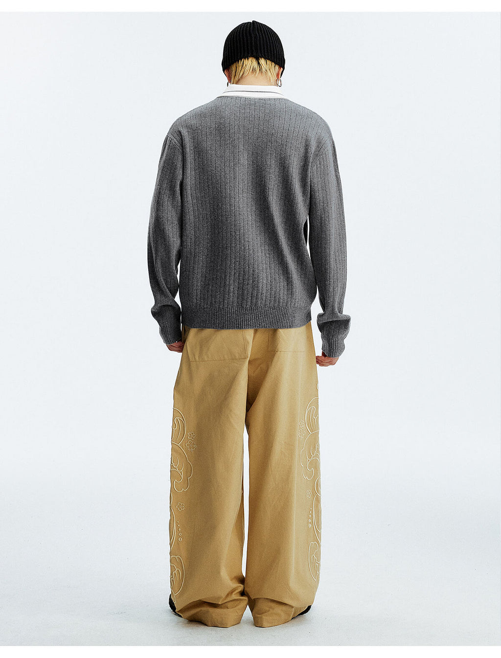 MEDM Color Blocked Long Sleeve Knit Polo Sweater