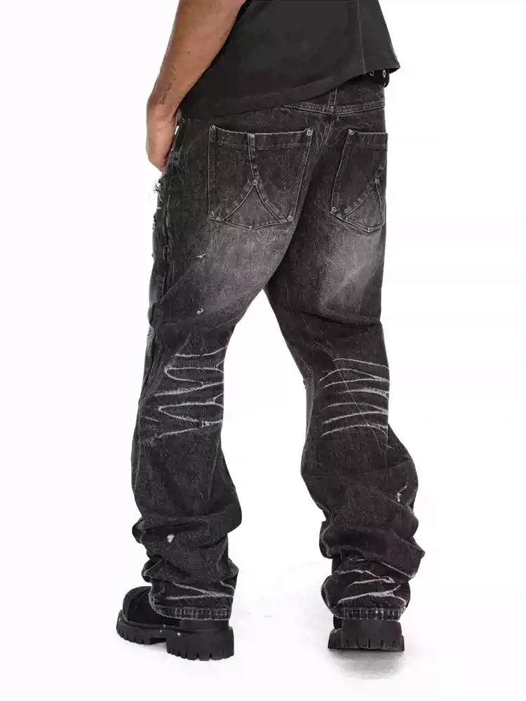 ANTIDOTE Irregular Torn Hole Washed Flared Jeans