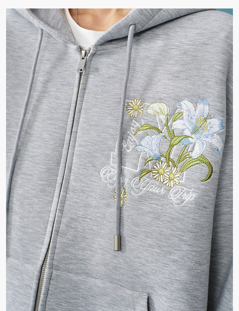 MEDM Floral Embroidery Air Layer Zip-Up Hoodie