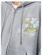 MEDM Floral Embroidery Air Layer Zip-Up Hoodie