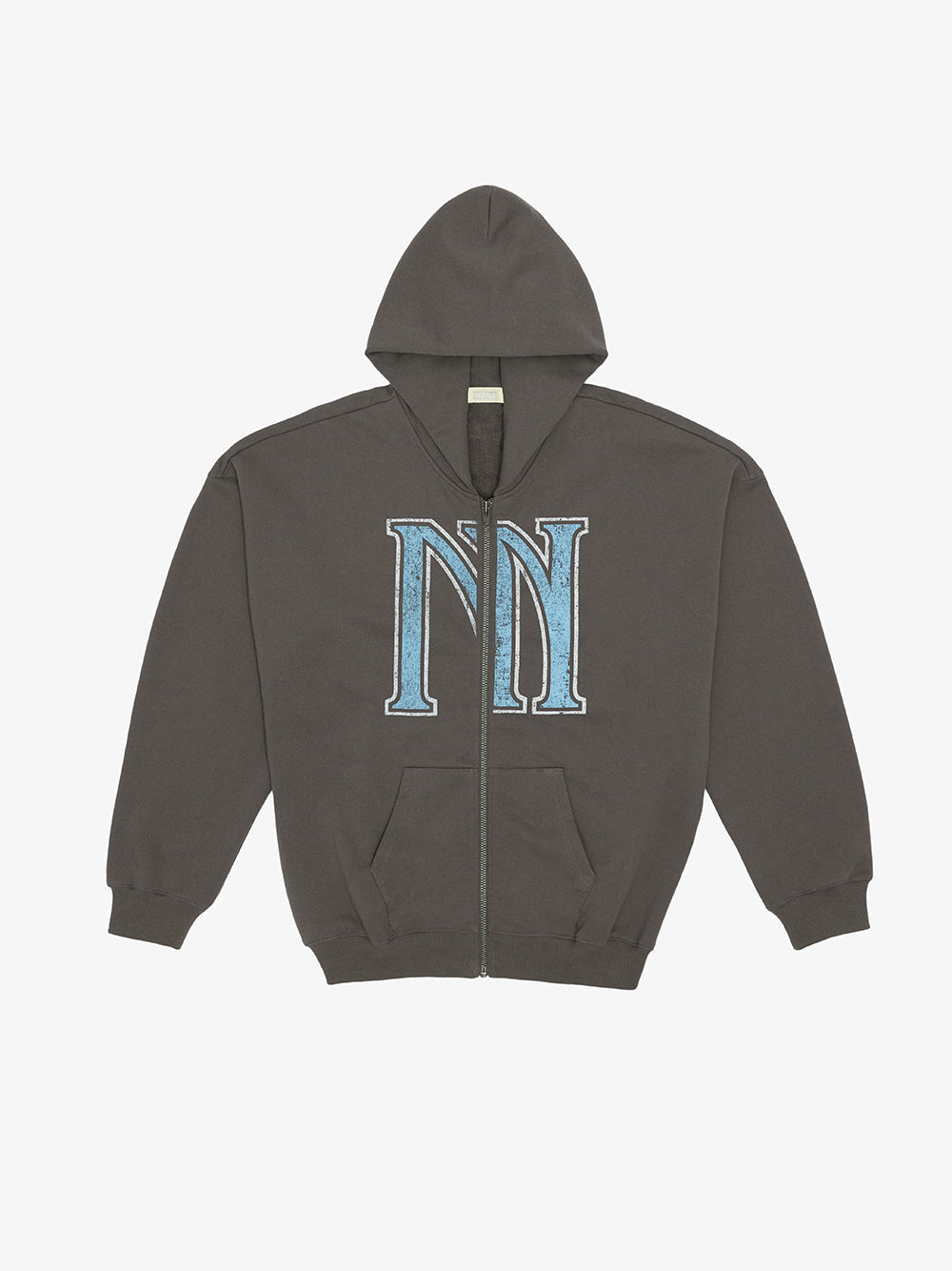 MHARF Gray Vintage Print Zip-Up Hoodie