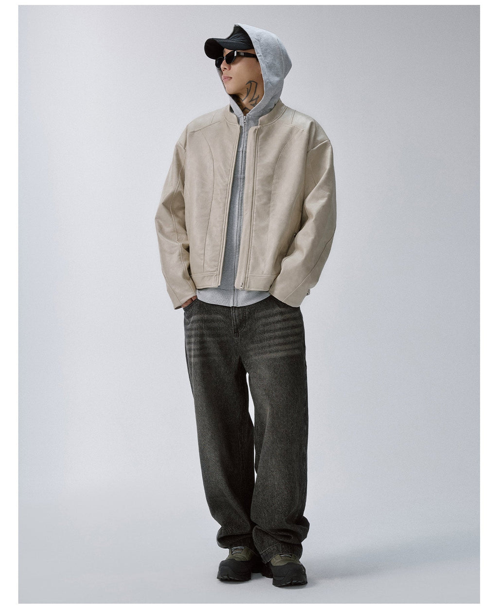 F2CE Patchwork Grain PU Leather Racing Jacket