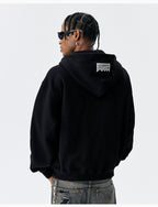 MEDM Pearl Logo Embellished Zip Up Hoodie