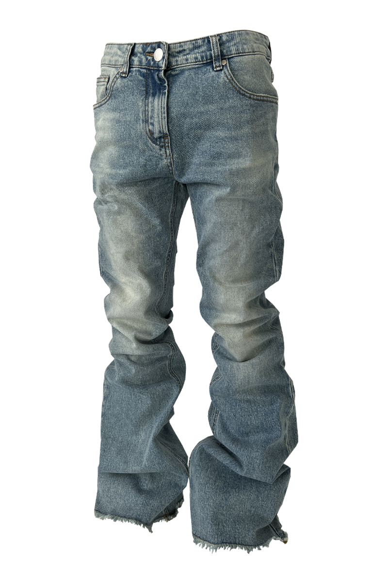 KARMANISTIC Cutoff Washed Flared Jeans
