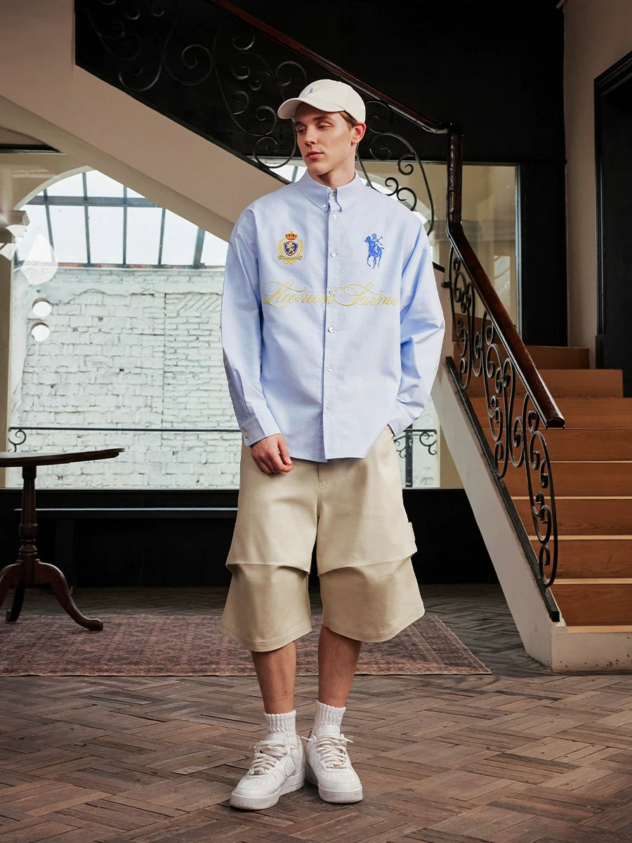 Harsh and Cruel Vintage Embroidered Oxford Loose Long Sleeve Shirt