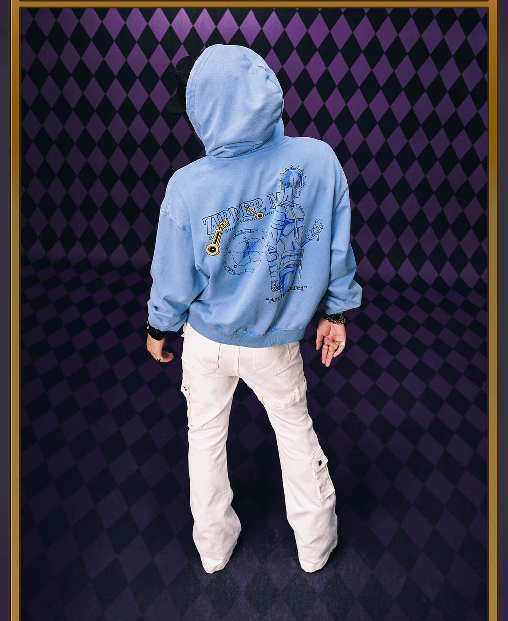 MEDM × JOJO Washed Graphic Print Zip Up Hoodie