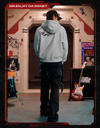 MEDM x EVA NEVER END Character Print Distressed Washed Zip Up Hoodie