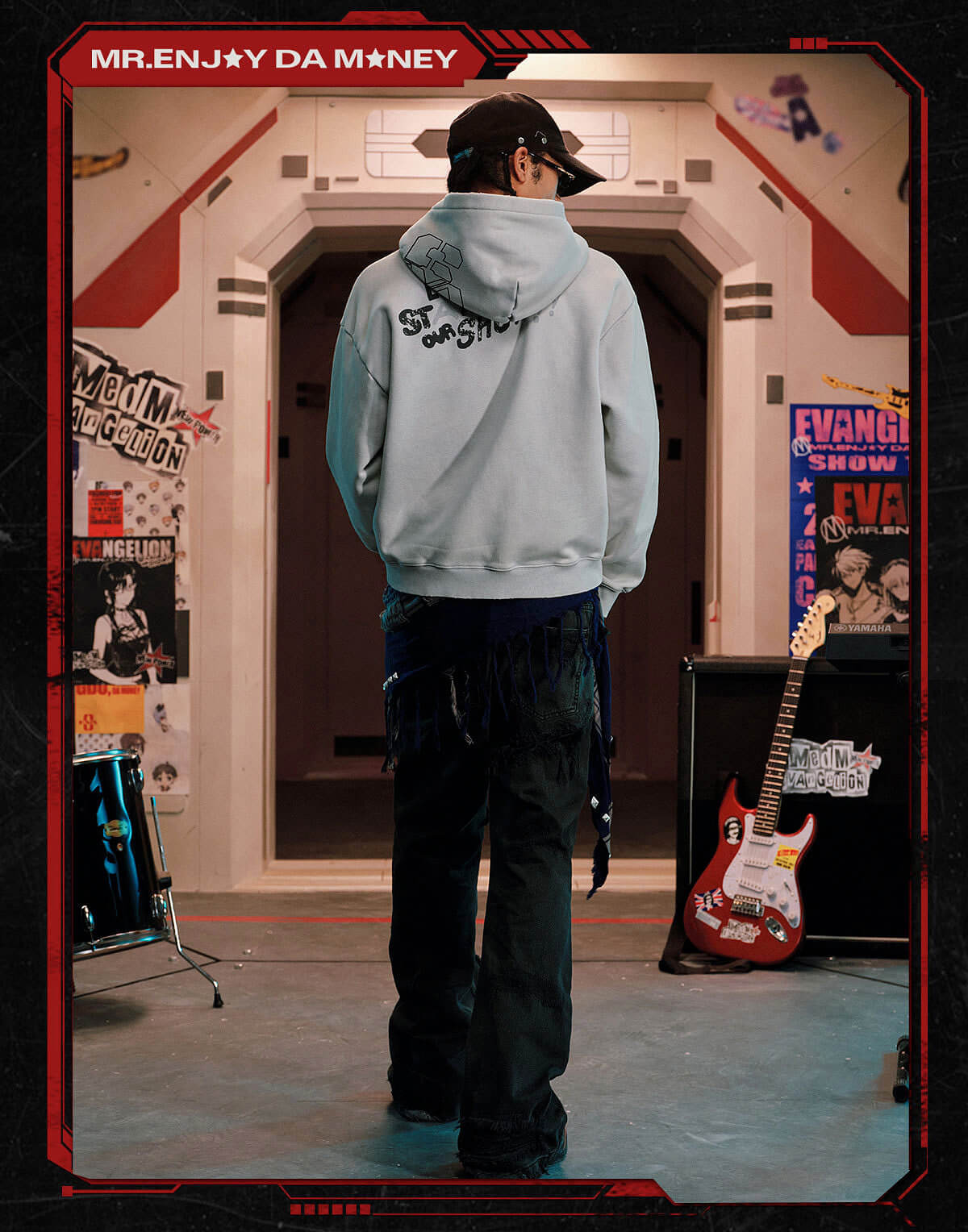 MEDM x EVA NEVER END Character Print Distressed Washed Zip Up Hoodie