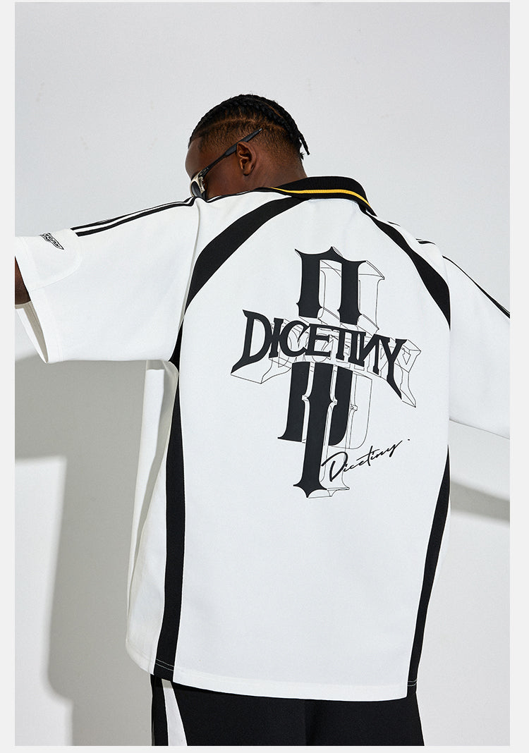 DICETINY Floral Logo Print Soccer Jersey Polo Shirt
