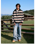 MEDM Colorful Stripes Zip-Up Knit Hoodie