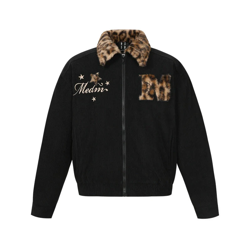 MEDM Leopard Fur Collar Corduroy Jacket