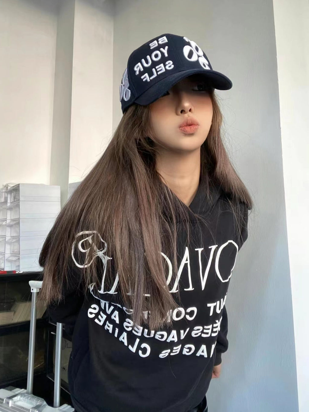 NOVACAM Slogan Puff Print Logo Hoodie