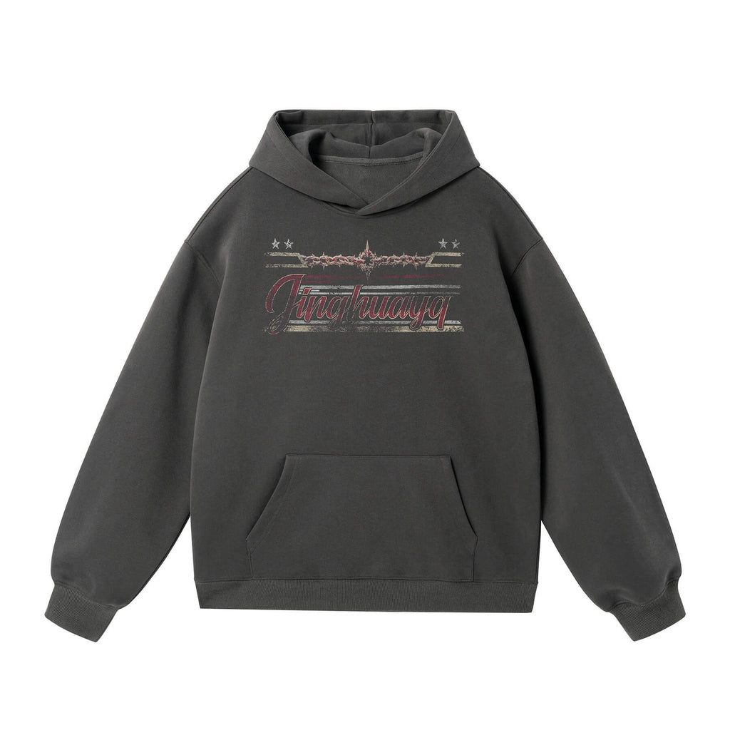 JHYQ Vintage Thorn Lettering Print Hoodie