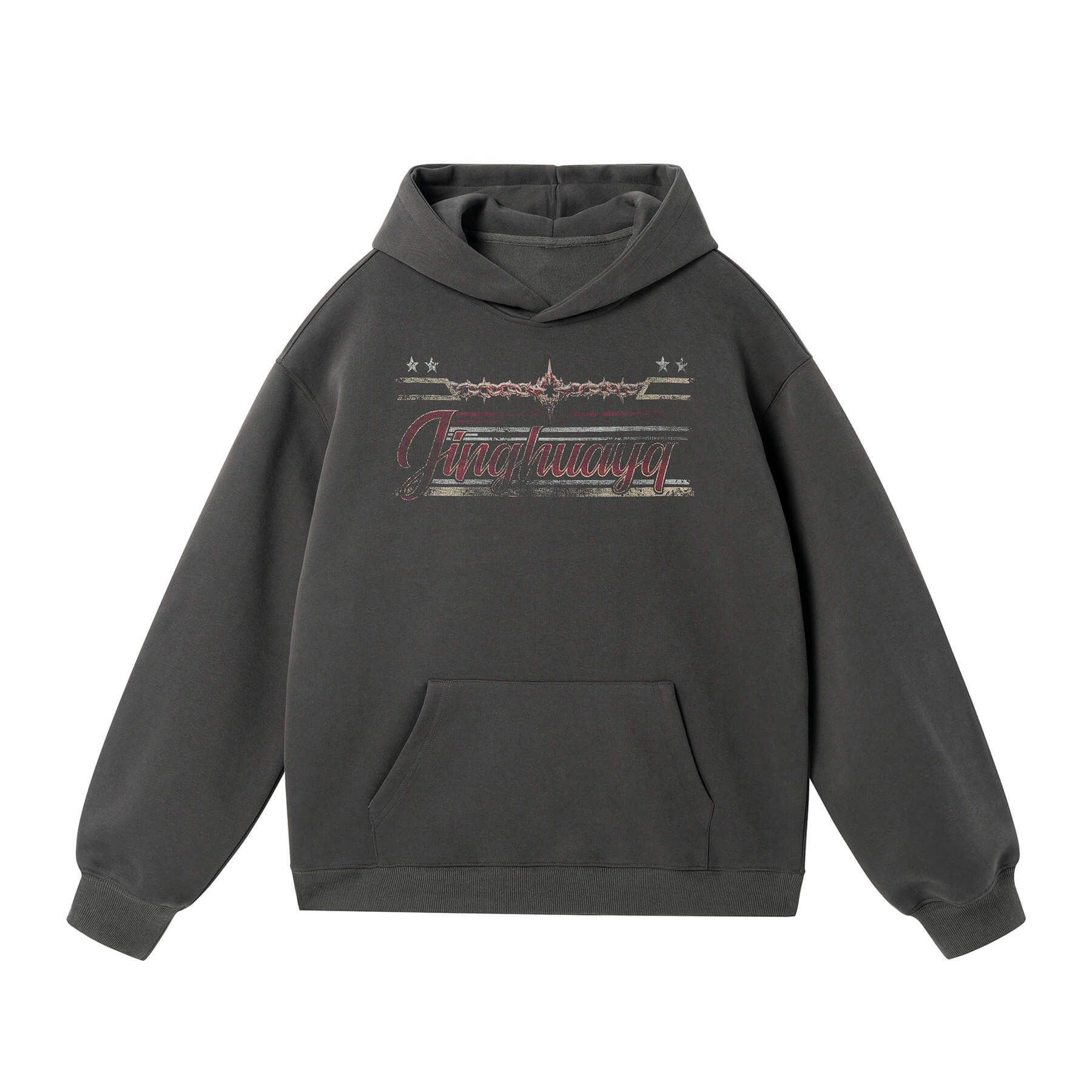 JHYQ Vintage Thorn Lettering Print Hoodie
