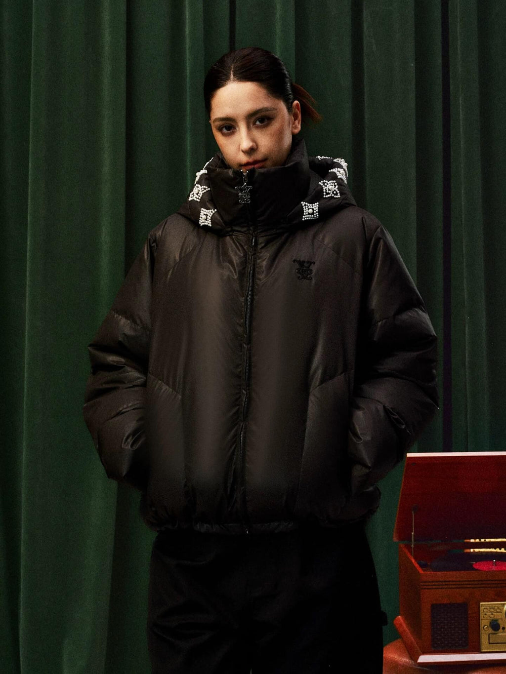 YADcrew Detachable Pearl Hood Down Jacket