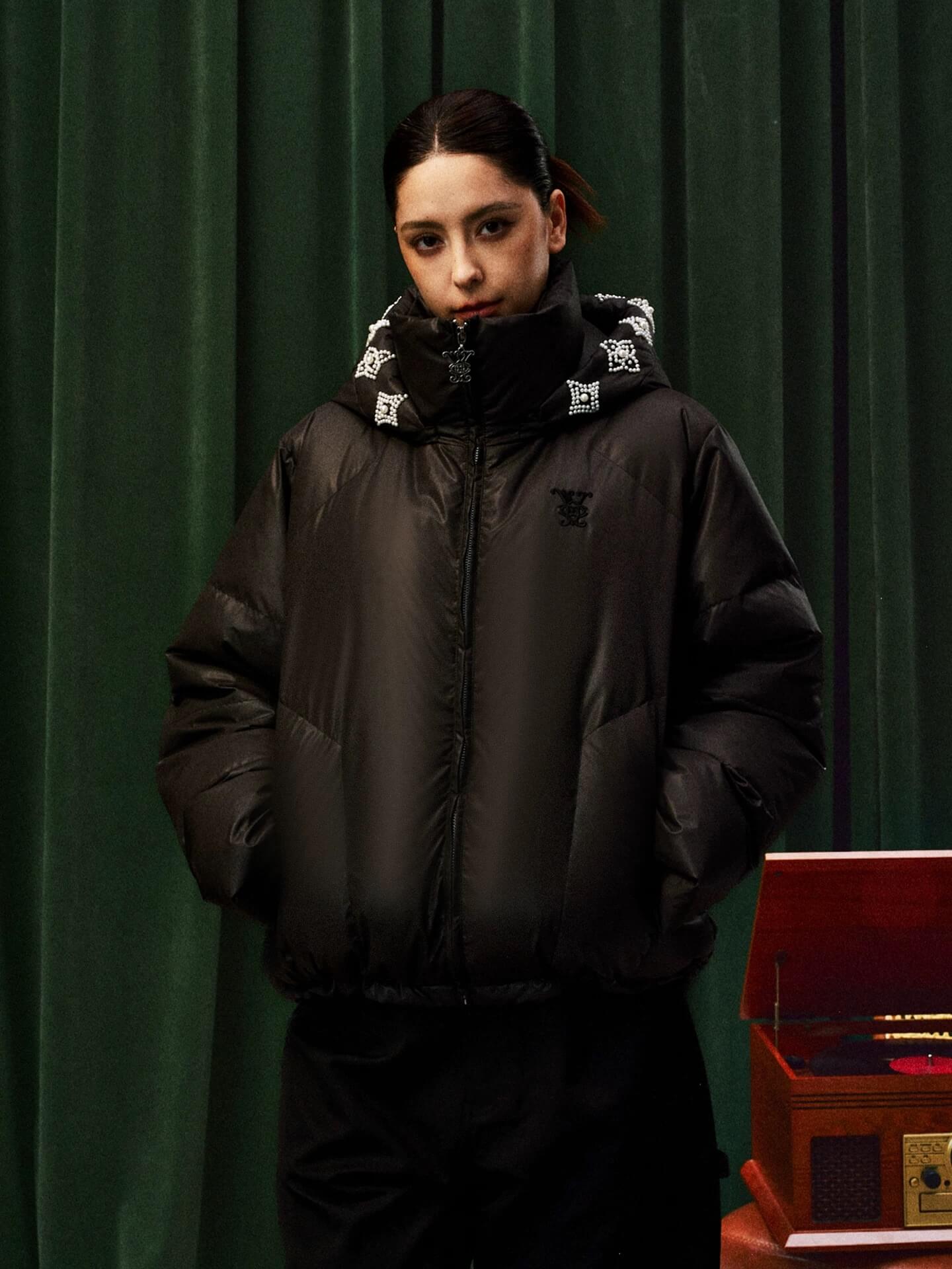 YADcrew Detachable Pearl Hood Down Jacket