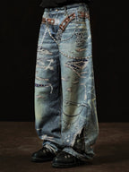 YADcrew x BIPOLAR 3D Belt Chain Digital Print Machete Jeans