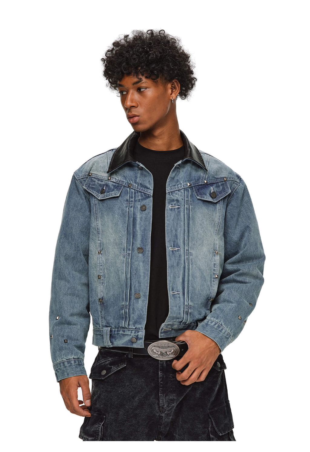 ANTIDOTE Rivet Studded Fleece Lined Denim Jacket