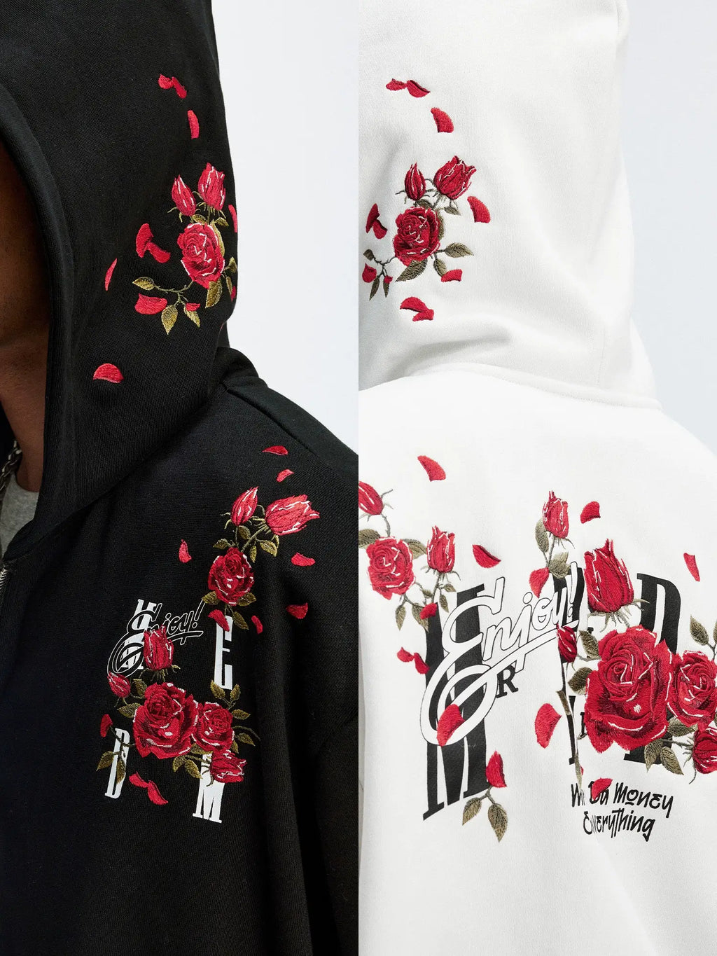 MEDM Rose Embroidered Zip Up Hoodie