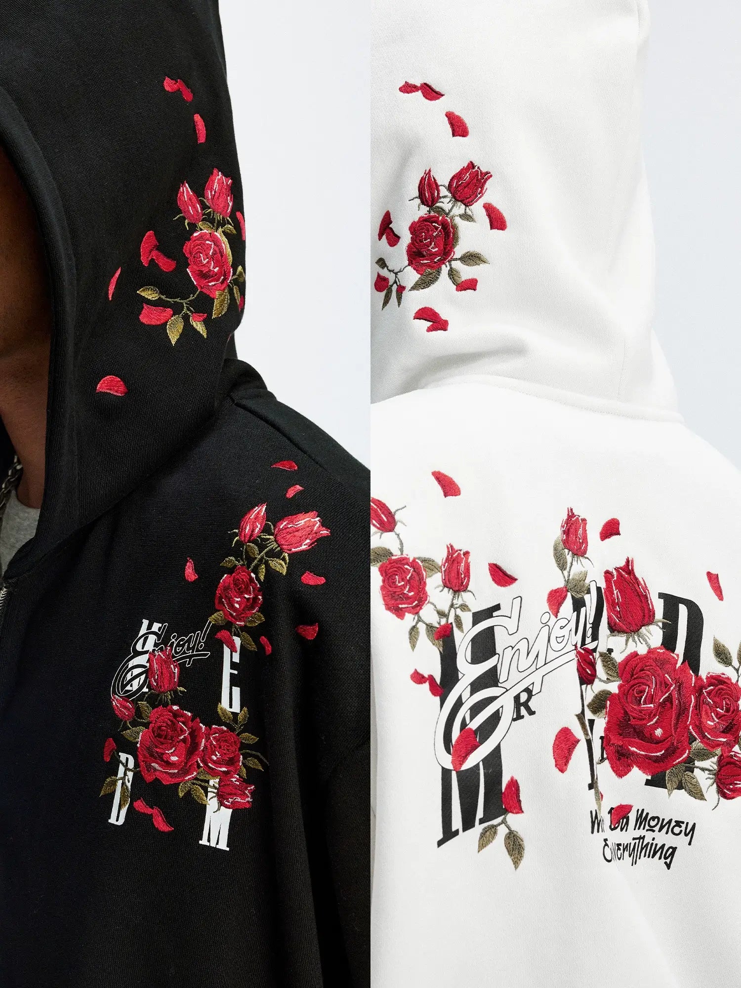 MEDM Rose Embroidered Zip Up Hoodie
