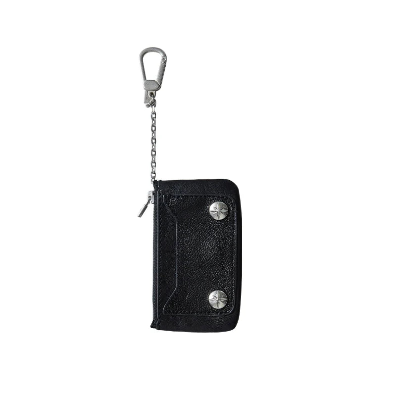 Remedy Metal Studded Keychain Coin Card Zipper Leather Wallet