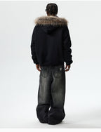 MEDM Faux Fur Lined Hooded Fur Zip Up Jacket