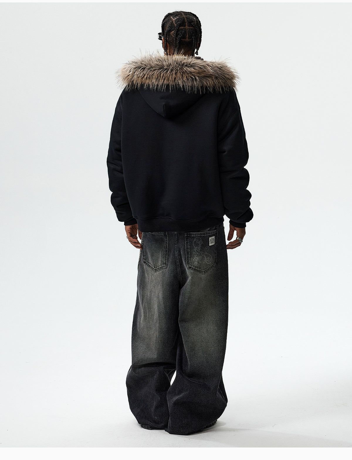 MEDM Faux Fur Lined Hooded Fur Zip Up Jacket