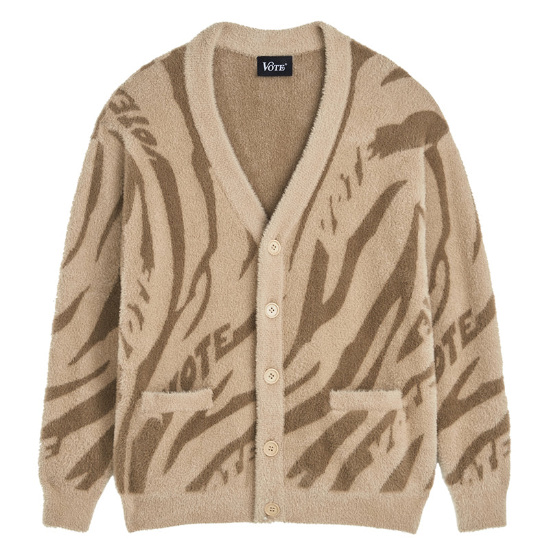 VOTE Tiger Print Knit Sweater Cardigan
