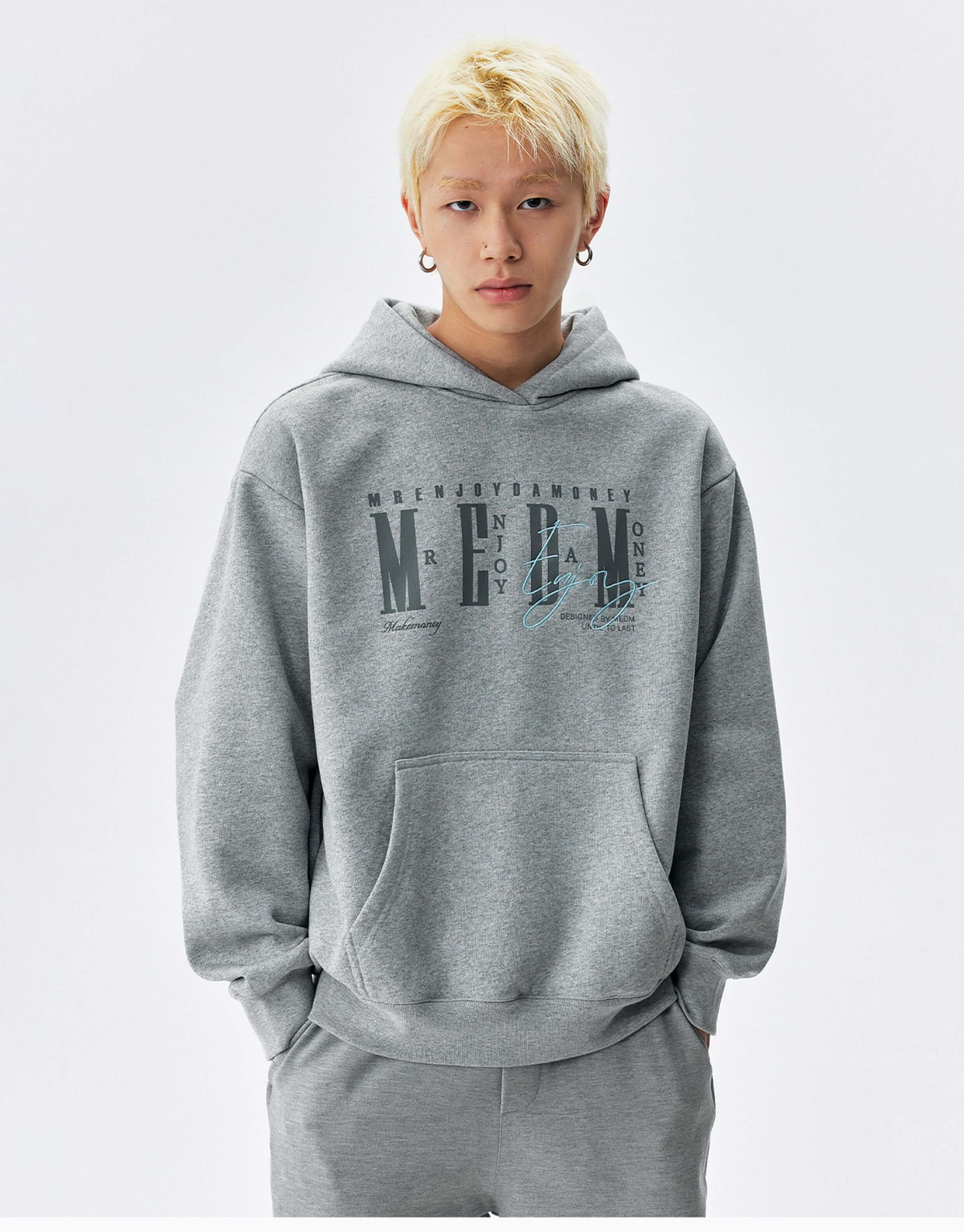MEDM Logo Print and Embroidered Lettering Hoodie