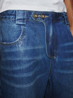 YADcrew PU Jelly Finish Washed Flared Denim Jeans