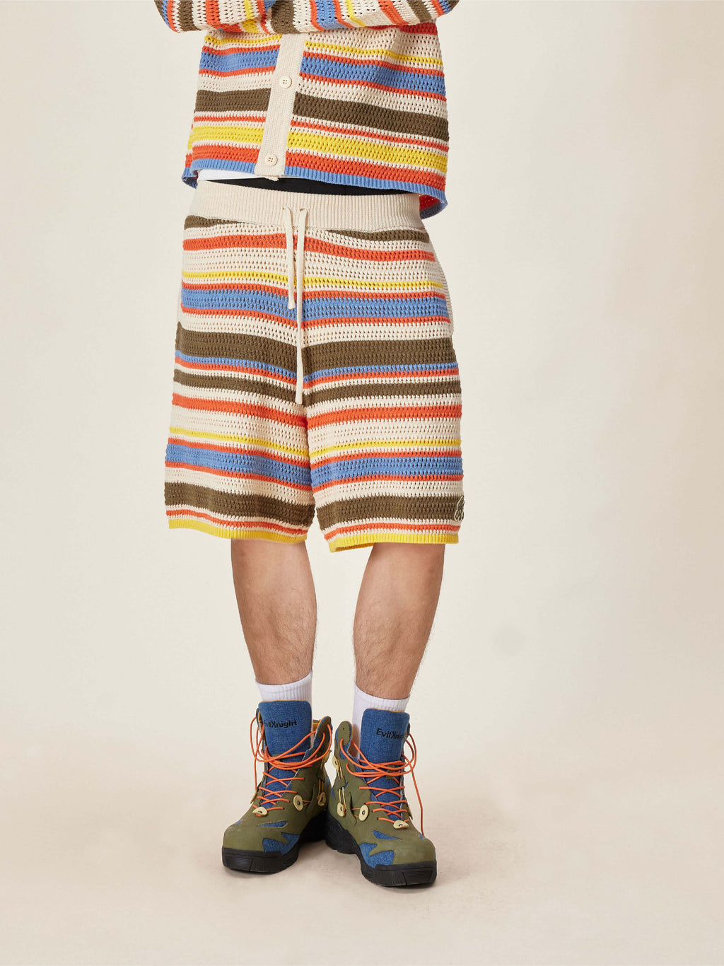 EVILKNIGHT(EK) Multicolor Striped Knit Shorts