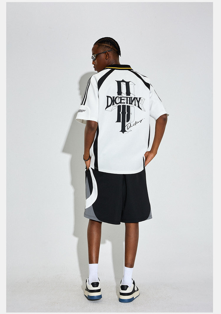 DICETINY Floral Logo Print Soccer Jersey Polo Shirt