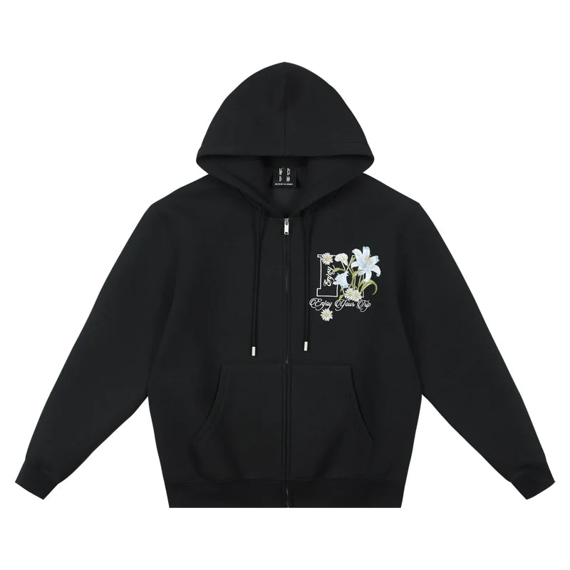 MEDM Floral Embroidery Air Layer Zip-Up Hoodie