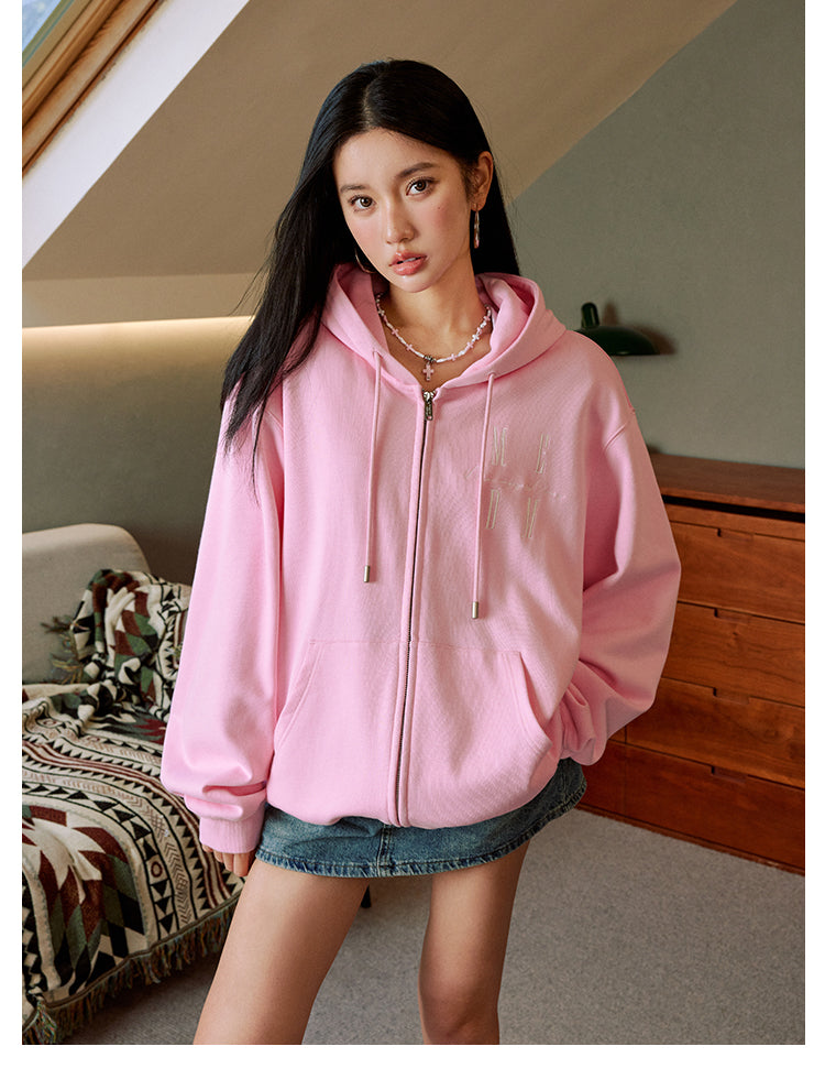 MEDM Basic Logo Embroidery Zip Up Hoodie
