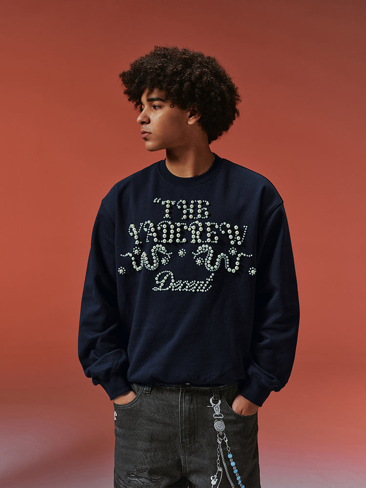 YADcrew Pearl-Embellished Snake Shadow Pattern Sweatshirt
