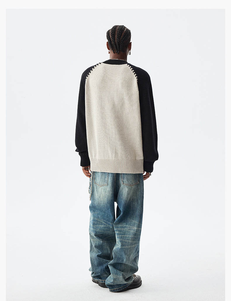 MEDM Color-Blocked Raglan Sleeve Knit Sweater