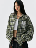 MEDM Green Pearl Embroidery Plaid Long Sleeve Shirt