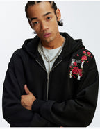MEDM Rose Embroidered Zip Up Hoodie